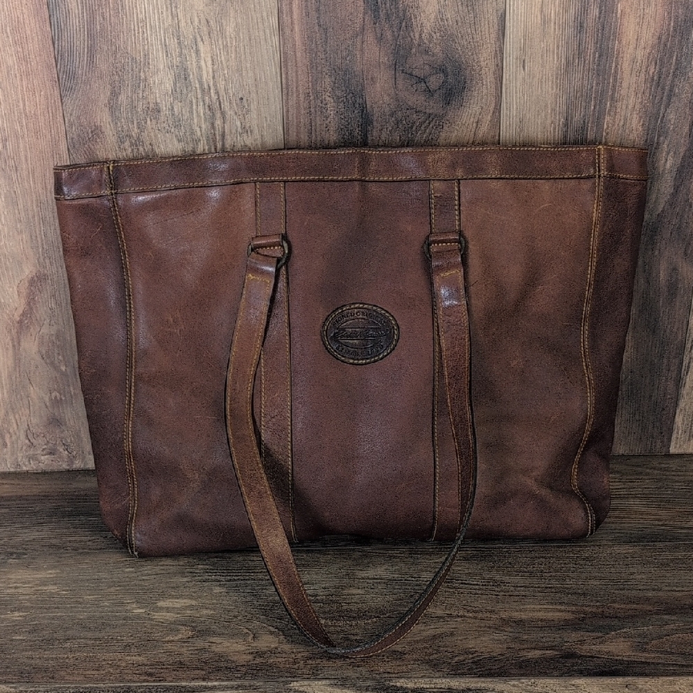 Eddie Bauer Dark Brown Extra Large Leather Tote HandBag Travel Bag Weekender